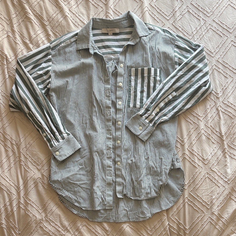 LOFT green and White Striped Top